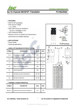 FCH043N60 Datasheet PDF Inchange Semiconductor
