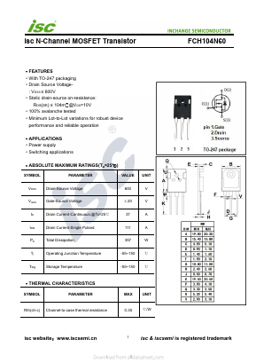 FCH104N60 Datasheet PDF Inchange Semiconductor
