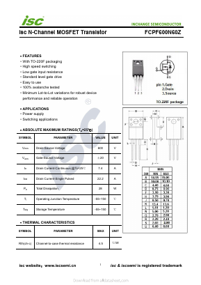 FCPF600N60Z Datasheet PDF Inchange Semiconductor