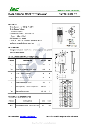 DMT10H010LCT Datasheet PDF Inchange Semiconductor