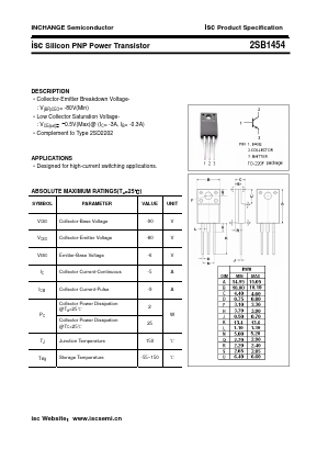 2SB1454 Datasheet PDF Inchange Semiconductor