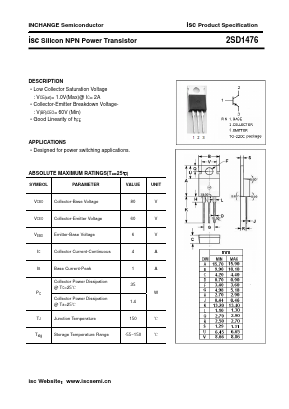 2SD1476 Datasheet PDF Inchange Semiconductor