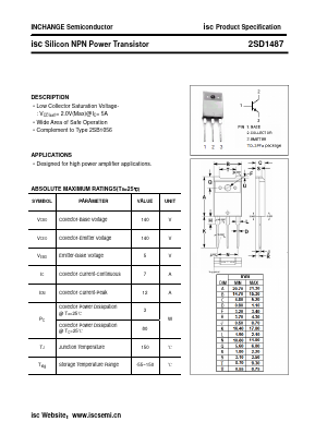 2SD1487 Datasheet PDF Inchange Semiconductor
