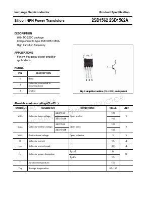 D1562 Datasheet PDF Inchange Semiconductor