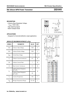 D1845 Datasheet PDF Inchange Semiconductor