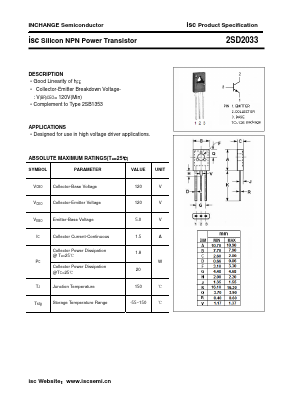 2SD2033 Datasheet PDF Inchange Semiconductor