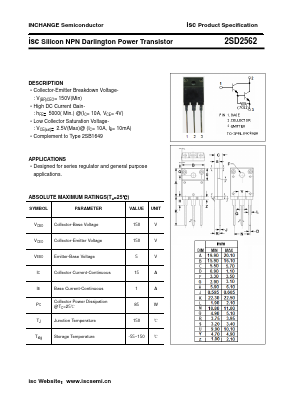 2SD2562 Datasheet PDF Inchange Semiconductor