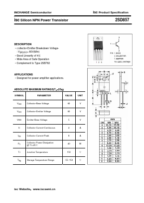 2SD857 Datasheet PDF Inchange Semiconductor