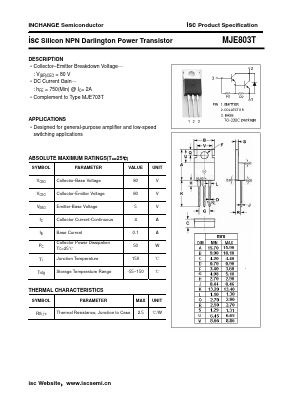 MJE803T Datasheet PDF Inchange Semiconductor