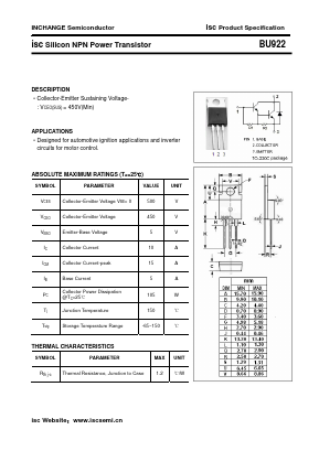 BU922 Datasheet PDF Inchange Semiconductor