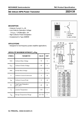 2SD1134 Datasheet PDF Inchange Semiconductor
