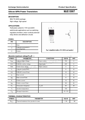 MJE13007 Datasheet PDF Inchange Semiconductor