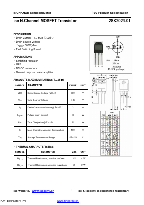 2SK2024-01 Datasheet PDF Inchange Semiconductor