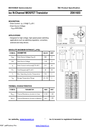 2SK1603 Datasheet PDF Inchange Semiconductor