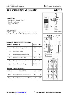 2SK1010 Datasheet PDF Inchange Semiconductor