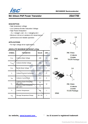 2SA1700 Datasheet PDF Inchange Semiconductor