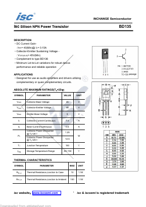 BD135 Datasheet PDF Inchange Semiconductor