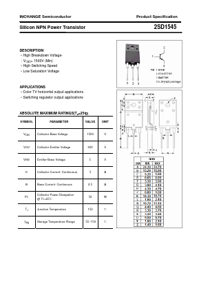 2SD1545 Datasheet PDF Inchange Semiconductor