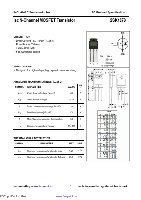 2SK1278 Datasheet PDF Inchange Semiconductor