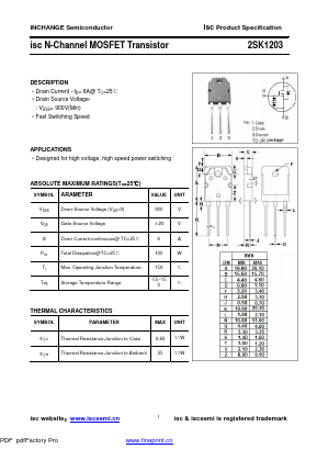 K1203 Datasheet PDF Inchange Semiconductor