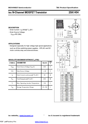 2SK1454 Datasheet PDF Inchange Semiconductor