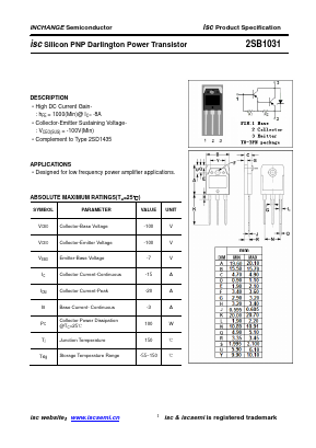 B1031 Datasheet PDF Inchange Semiconductor