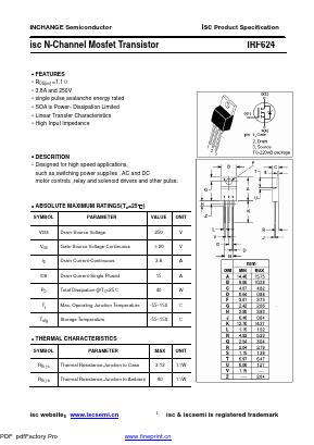 IRF624 Datasheet PDF Inchange Semiconductor