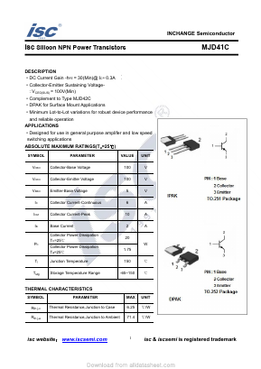 MJD41C Datasheet PDF Inchange Semiconductor
