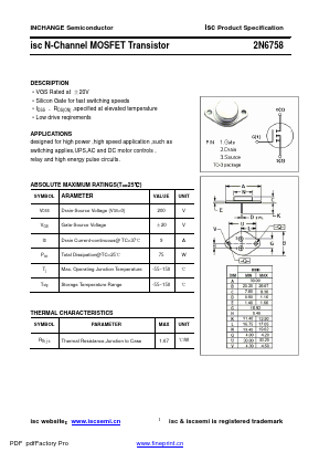 2N6758 Datasheet PDF Inchange Semiconductor