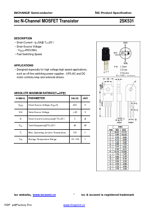 K531 Datasheet PDF Inchange Semiconductor
