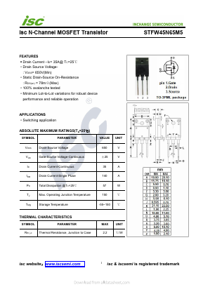 STFW45N65M5 Datasheet PDF Inchange Semiconductor