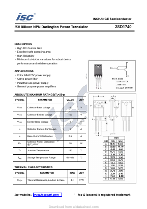 D1740 Datasheet PDF Inchange Semiconductor