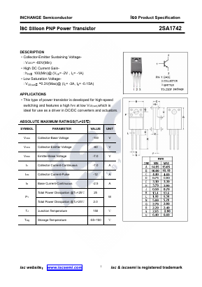 2SA1742 Datasheet PDF Inchange Semiconductor