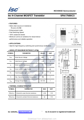 SPA17N80C3 Datasheet PDF Inchange Semiconductor