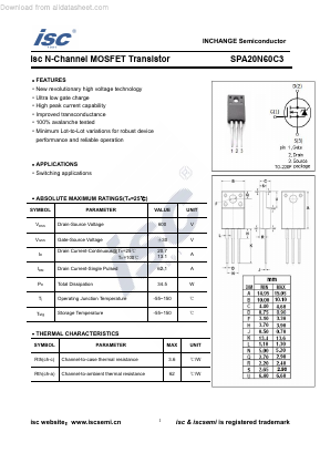 SPA20N60C3 Datasheet PDF Inchange Semiconductor