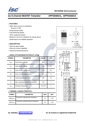 ISPP03N60C3 Datasheet PDF Inchange Semiconductor