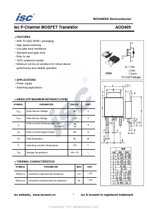 AOD409 Datasheet PDF Inchange Semiconductor