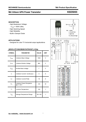 KSD5003 Datasheet PDF Inchange Semiconductor