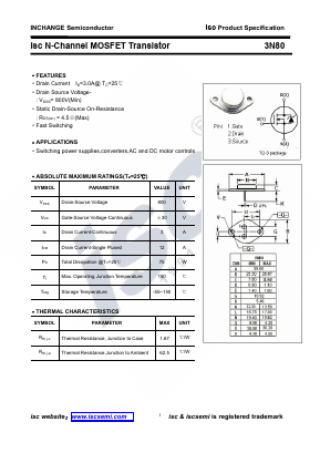 3N80-TO-3 Datasheet PDF Inchange Semiconductor