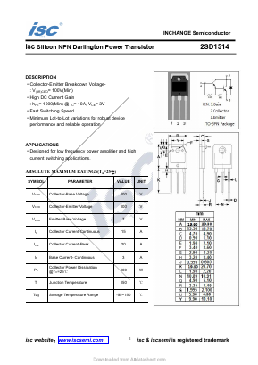 2SD1514 Datasheet PDF Inchange Semiconductor