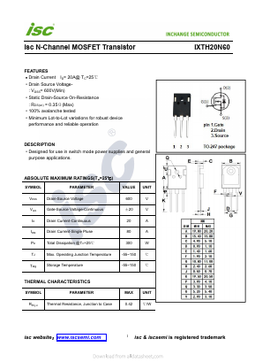 IXTH20N60 Datasheet PDF Inchange Semiconductor