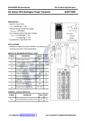 MJH11020 Datasheet PDF Inchange Semiconductor