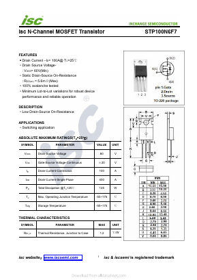 STP100N6F7 Datasheet PDF Inchange Semiconductor