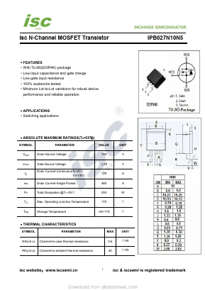 IPB027N10N5 Datasheet PDF Inchange Semiconductor