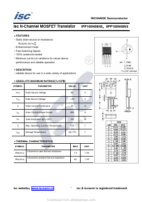 IPP100N08N3 Datasheet PDF Inchange Semiconductor