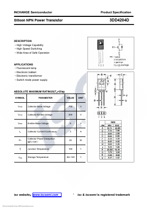 3DD4204D Datasheet PDF Inchange Semiconductor