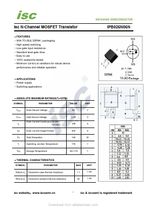 IPB026N06N Datasheet PDF Inchange Semiconductor