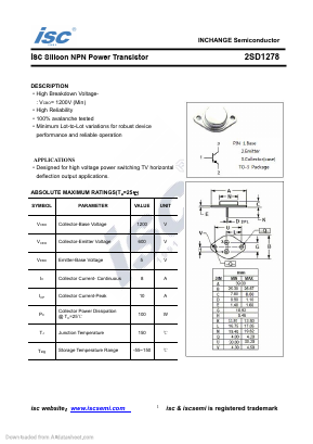 2SD1278 Datasheet PDF Inchange Semiconductor