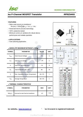 IRF9Z34NS Datasheet PDF Inchange Semiconductor