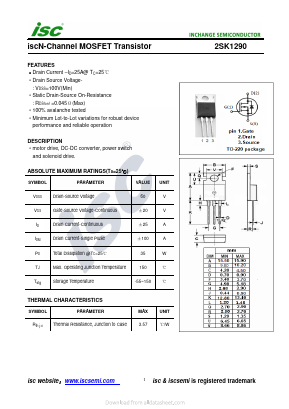 2SK1290 Datasheet PDF Inchange Semiconductor
